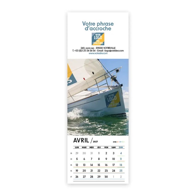 Calendrier chevalet vertical (21x7,5 cm) personnalisé - Logo intégré Voyage