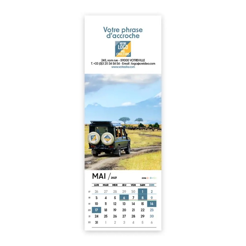 Calendrier chevalet vertical (21x7,5 cm) personnalisé - Logo intégré Voyage