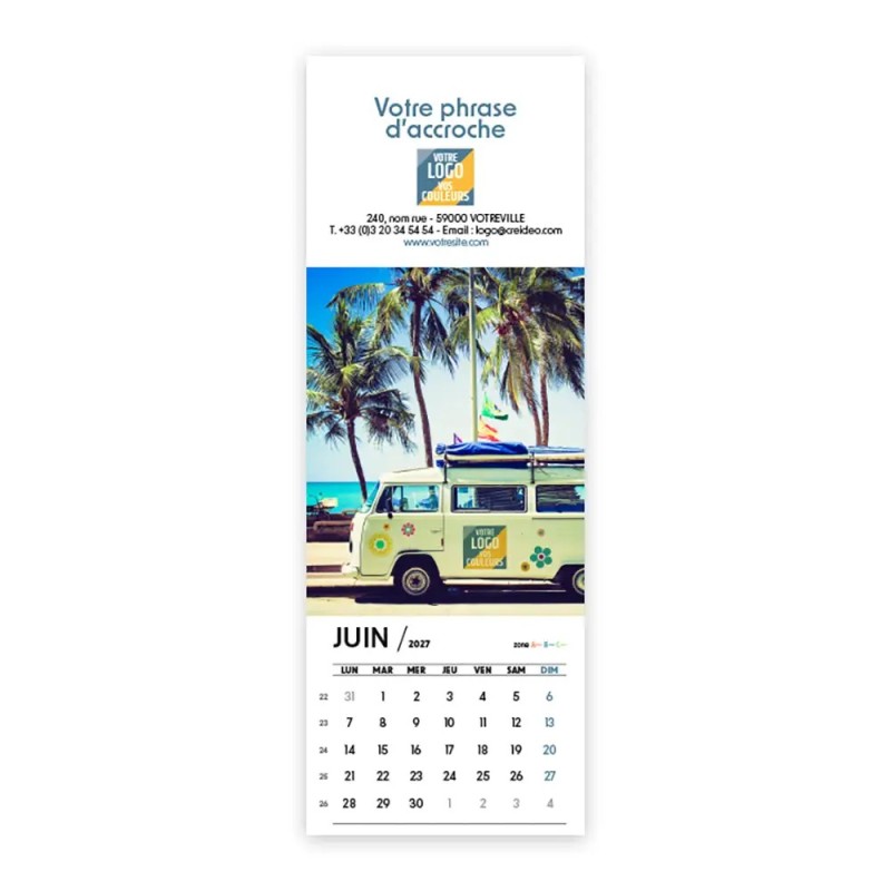 Calendrier chevalet vertical (21x7,5 cm) personnalisé - Logo intégré Voyage