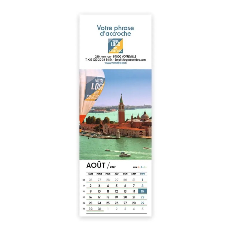 Calendrier chevalet vertical (21x7,5 cm) personnalisé - Logo intégré Voyage