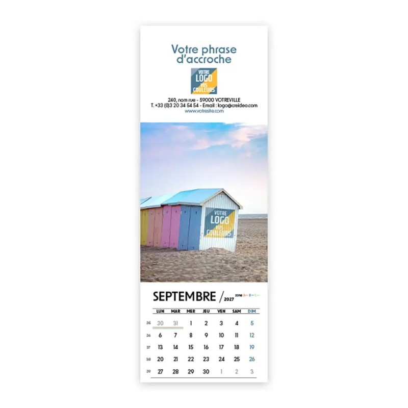Calendrier chevalet vertical (21x7,5 cm) personnalisé - Logo intégré Voyage