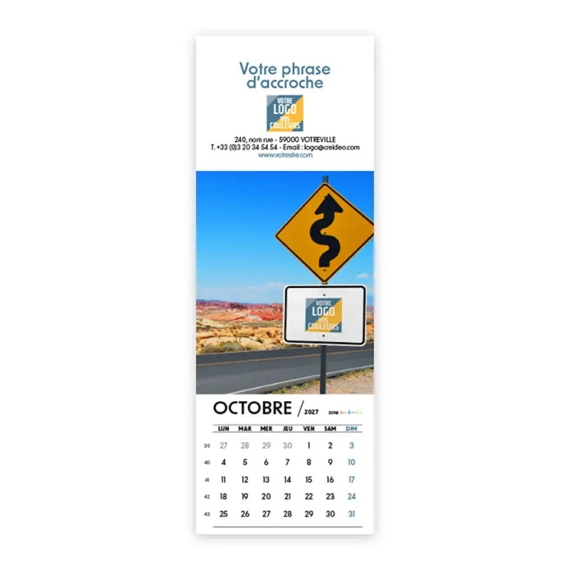 Calendrier chevalet vertical (21x7,5 cm) personnalisé - Logo intégré Voyage