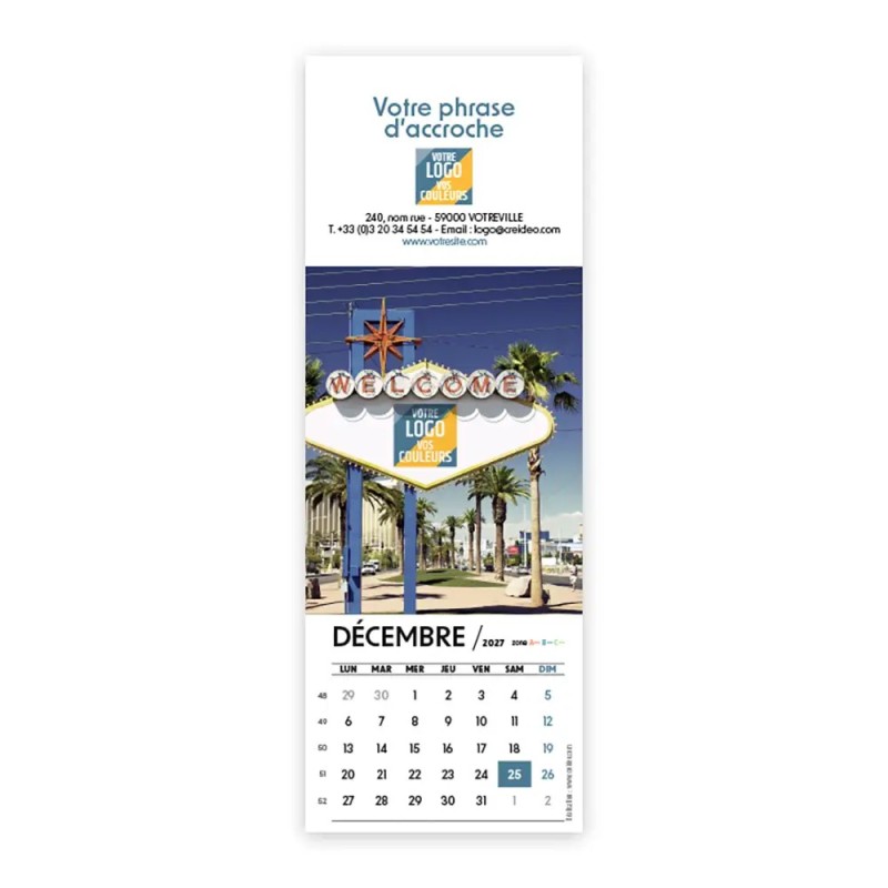 Calendrier chevalet vertical (21x7,5 cm) personnalisé - Logo intégré Voyage