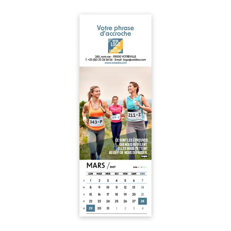 Calendrier chevalet vertical (21x7,5 cm) personnalisé - Logo intégré Valeurs du sport