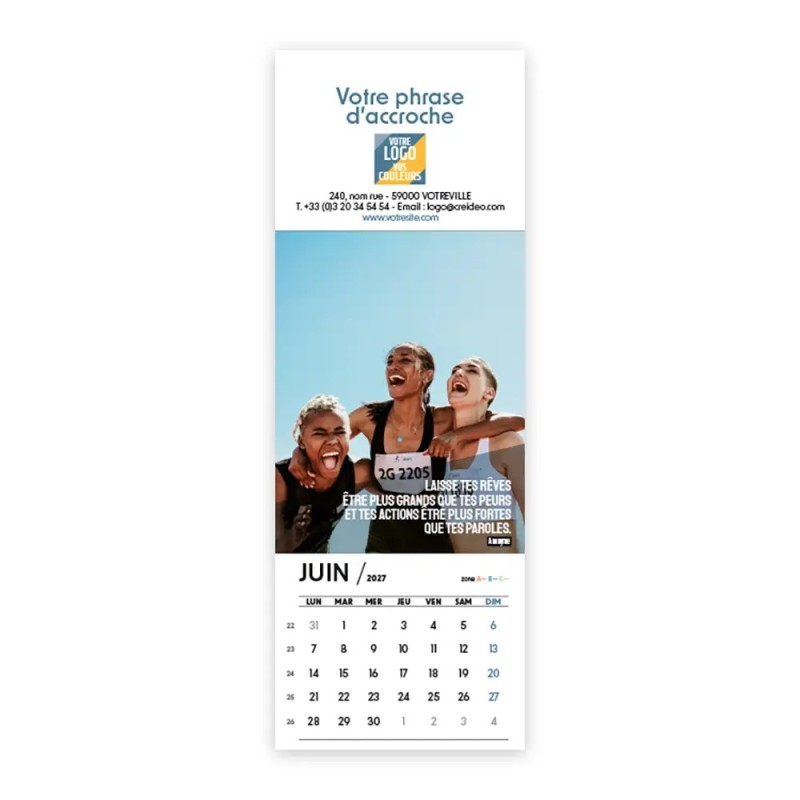Calendrier chevalet vertical (21x7,5 cm) personnalisé - Logo intégré Valeurs du sport
