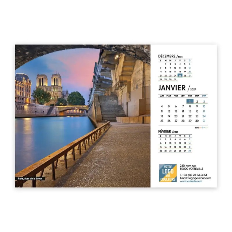 Calendrier chevalet A5 (21x15 cm) personnalisé - Patrimoine France