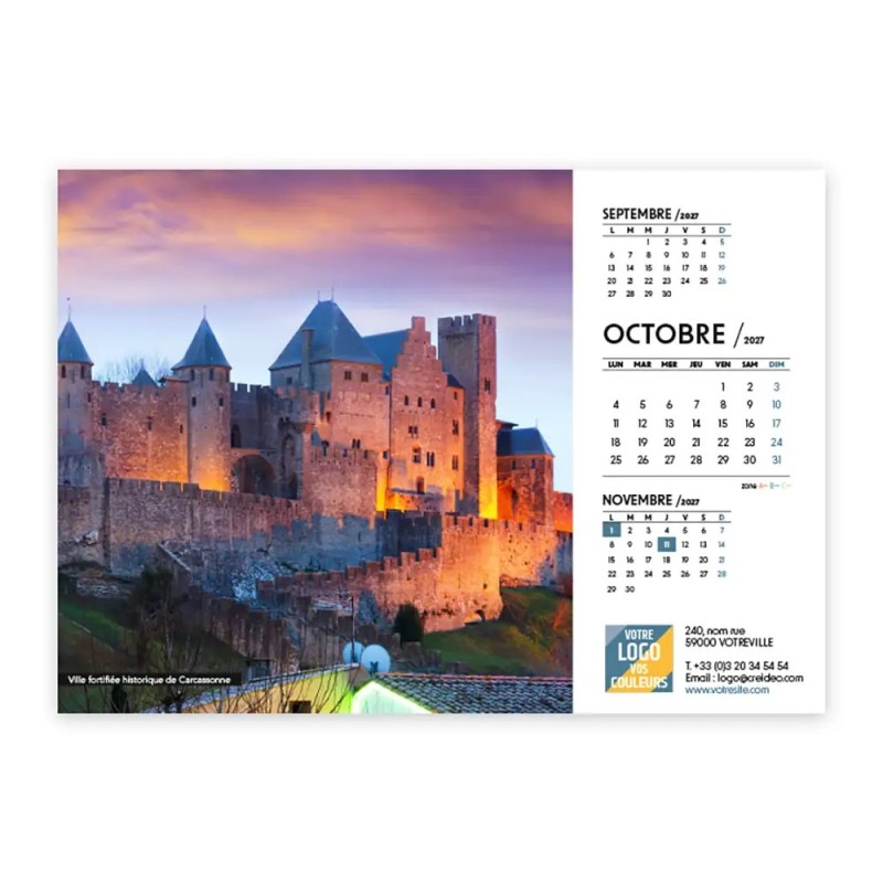 Calendrier chevalet A5 (21x15 cm) personnalisé - Patrimoine France