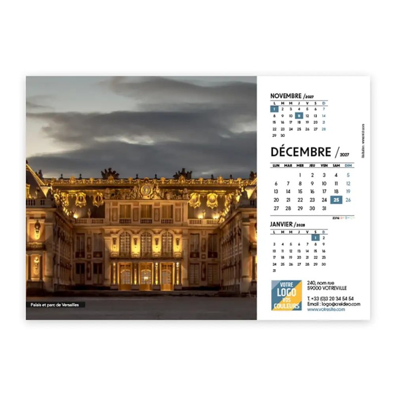 Calendrier chevalet A5 (21x15 cm) personnalisé - Patrimoine France