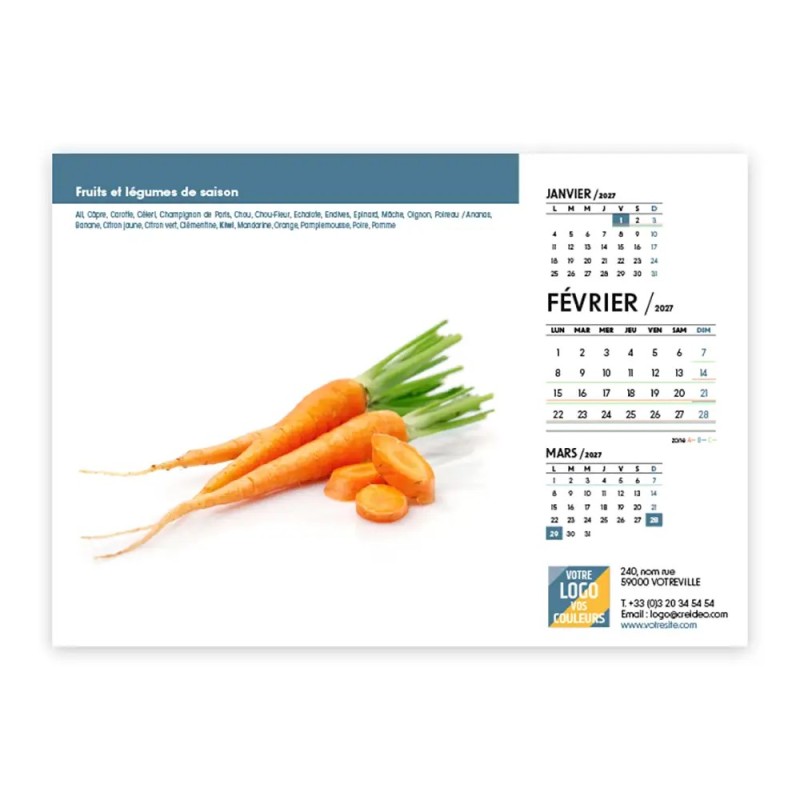 Calendrier chevalet A5 (21x15 cm) personnalisé - Fruits et légumes