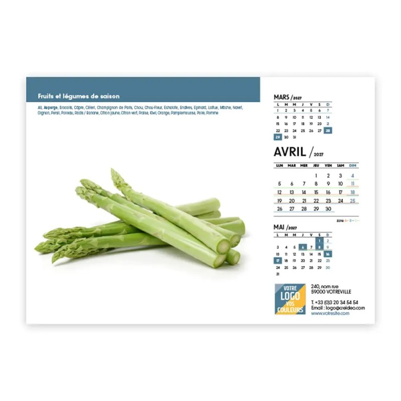Calendrier chevalet A5 (21x15 cm) personnalisé - Fruits et légumes