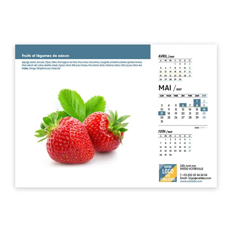 Calendrier chevalet A5 (21x15 cm) personnalisé - Fruits et légumes