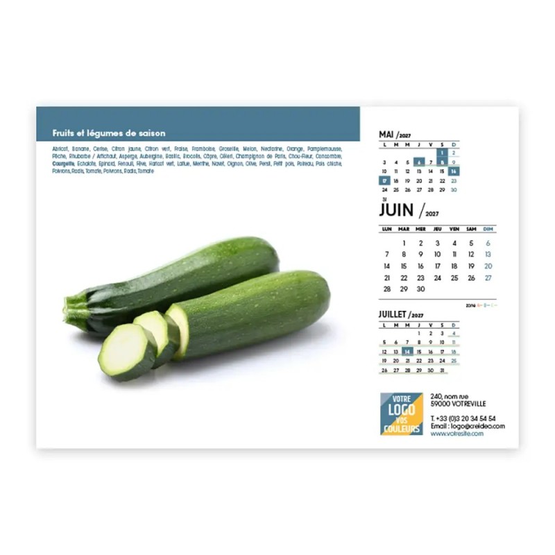 Calendrier chevalet A5 (21x15 cm) personnalisé - Fruits et légumes