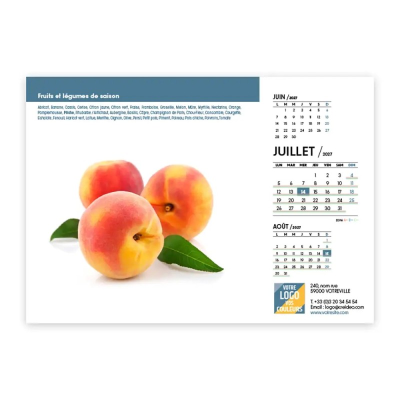 Calendrier chevalet A5 (21x15 cm) personnalisé - Fruits et légumes