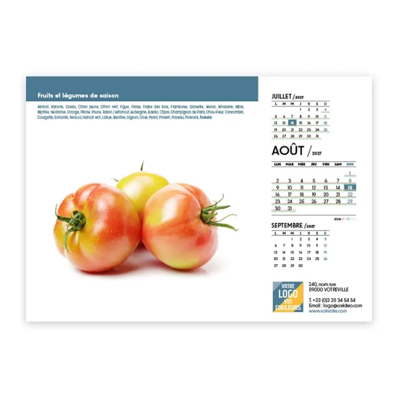 Calendrier chevalet A5 (21x15 cm) personnalisé - Fruits et légumes