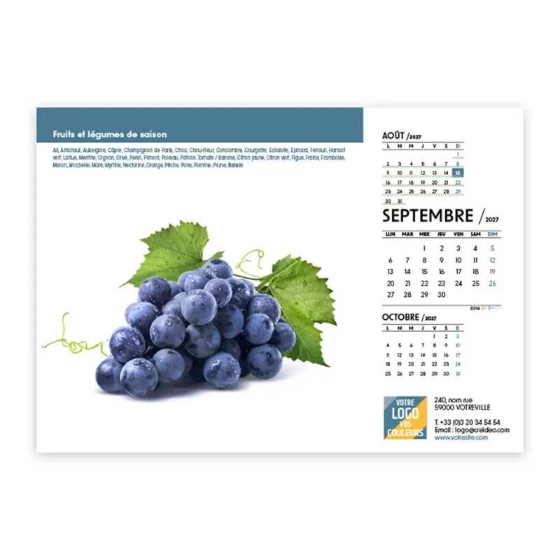 Calendrier chevalet A5 (21x15 cm) personnalisé - Fruits et légumes
