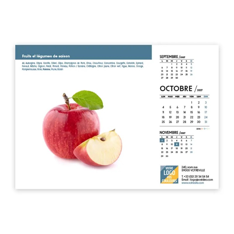 Calendrier chevalet A5 (21x15 cm) personnalisé - Fruits et légumes