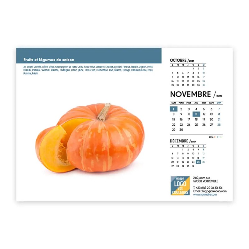 Calendrier chevalet A5 (21x15 cm) personnalisé - Fruits et légumes