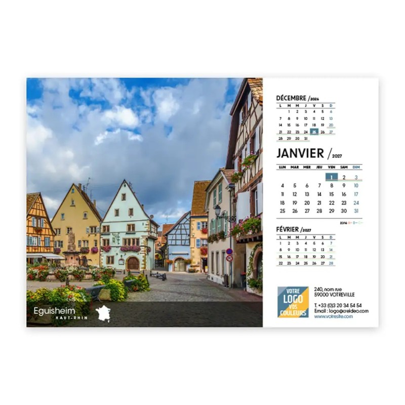 Calendrier chevalet A5 (21x15 cm) personnalisé - Villages de France