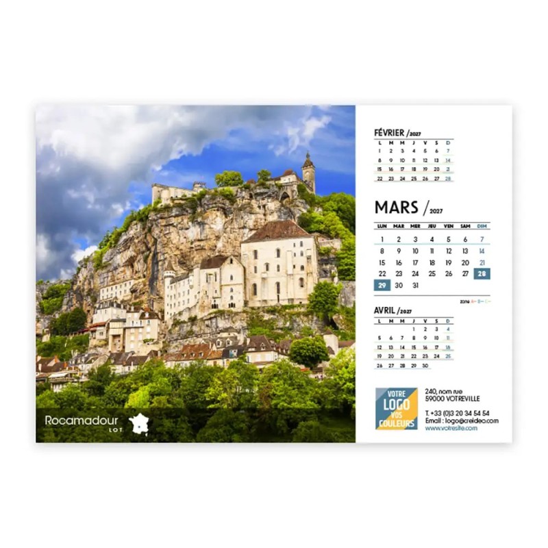 Calendrier chevalet A5 (21x15 cm) personnalisé - Villages de France