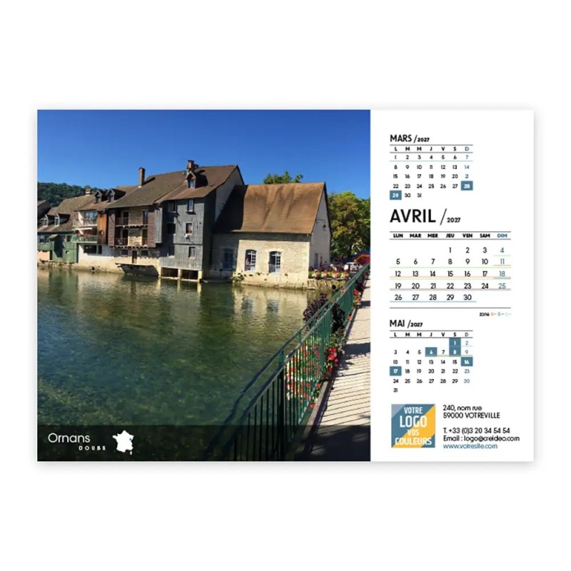 Calendrier chevalet A5 (21x15 cm) personnalisé - Villages de France
