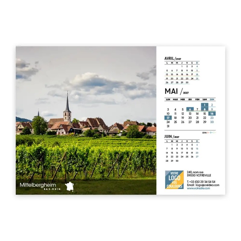 Calendrier chevalet A5 (21x15 cm) personnalisé - Villages de France