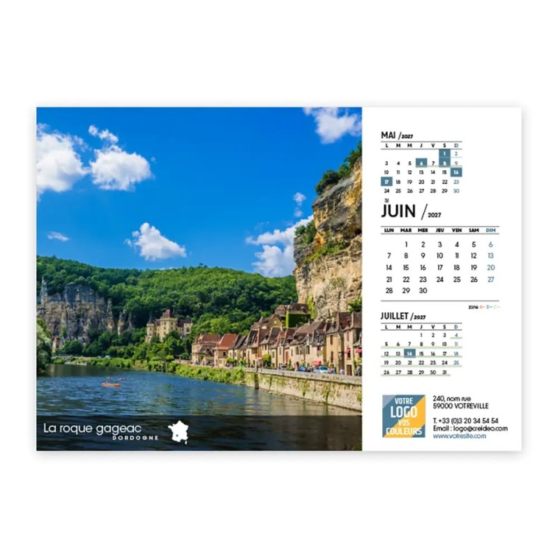 Calendrier chevalet A5 (21x15 cm) personnalisé - Villages de France