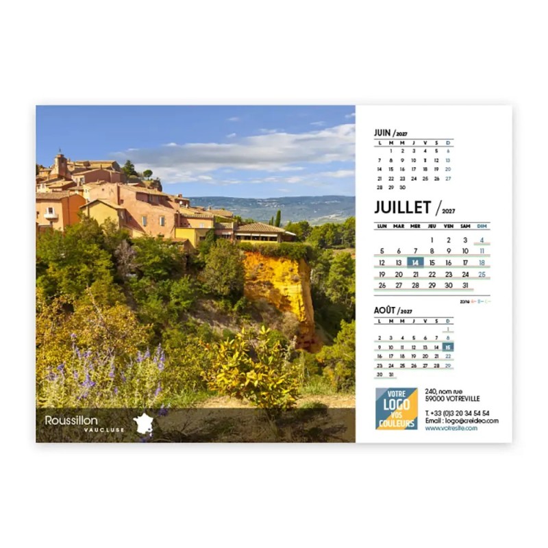 Calendrier chevalet A5 (21x15 cm) personnalisé - Villages de France