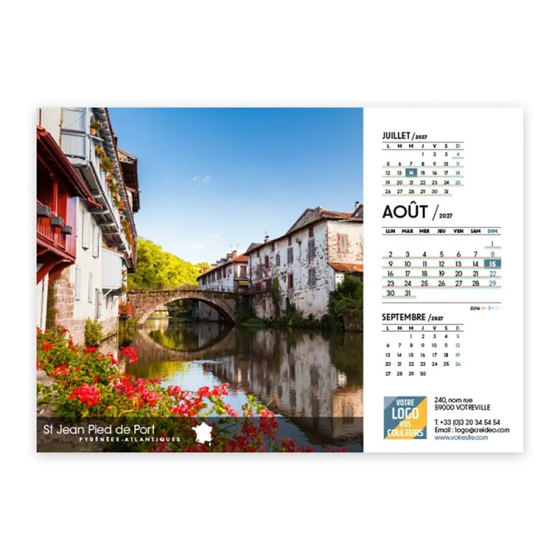 Calendrier chevalet A5 (21x15 cm) personnalisé - Villages de France