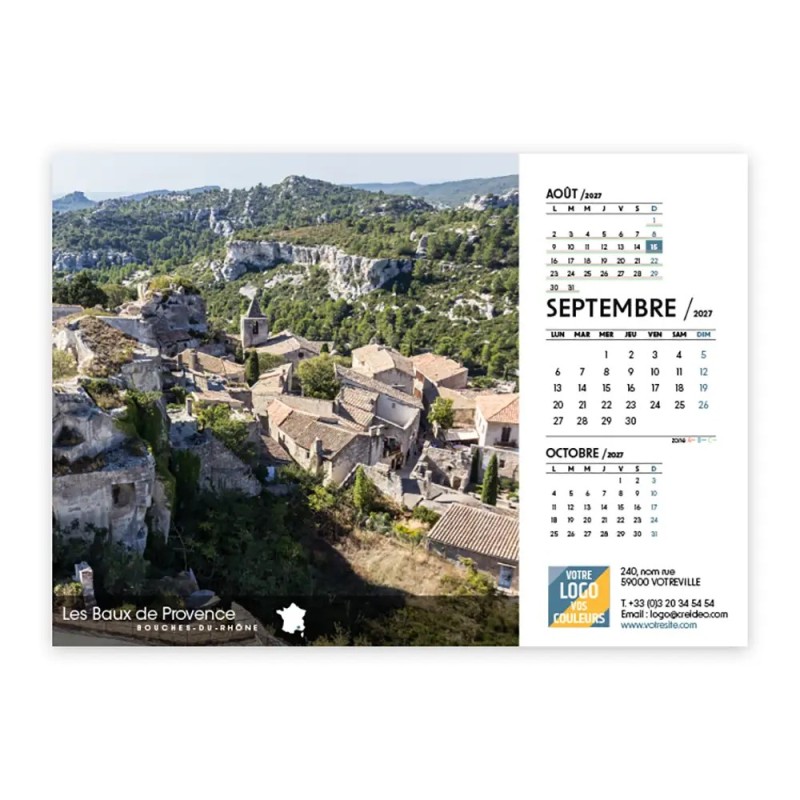 Calendrier chevalet A5 (21x15 cm) personnalisé - Villages de France