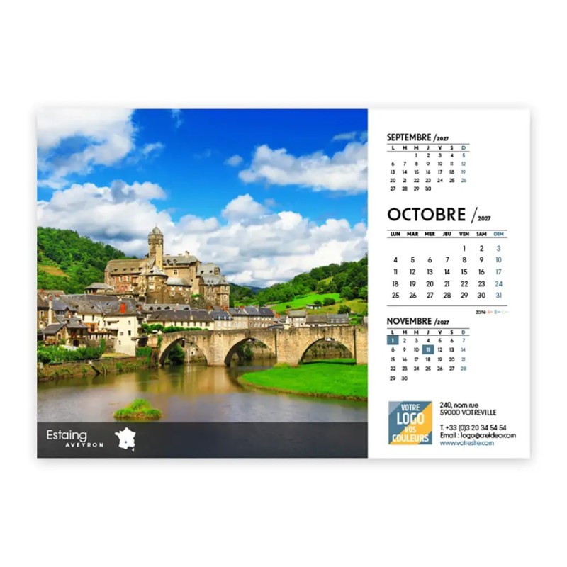 Calendrier chevalet A5 (21x15 cm) personnalisé - Villages de France