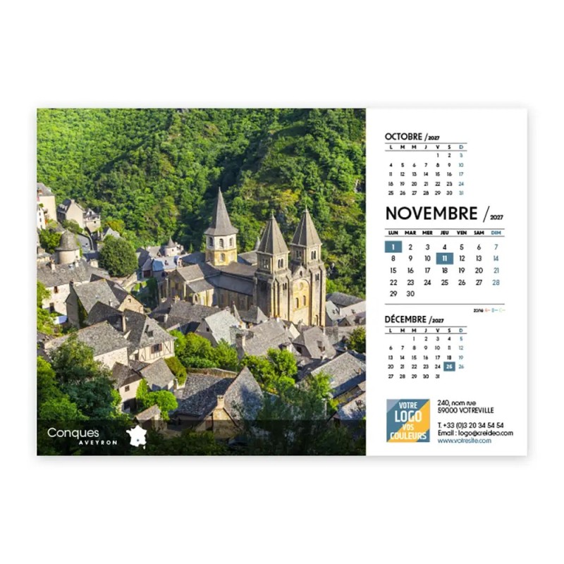Calendrier chevalet A5 (21x15 cm) personnalisé - Villages de France
