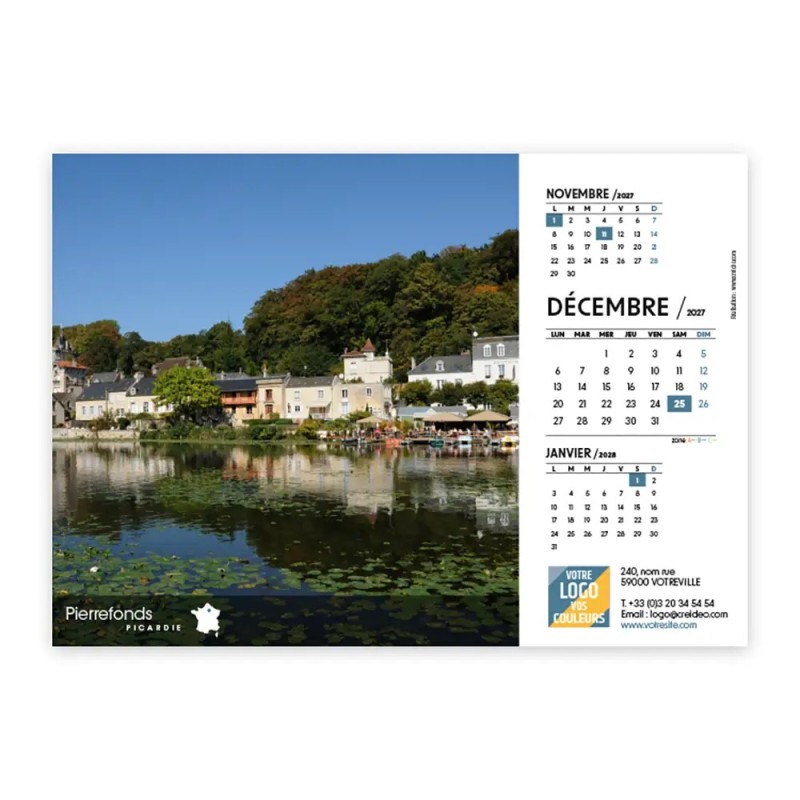 Calendrier chevalet A5 (21x15 cm) personnalisé - Villages de France