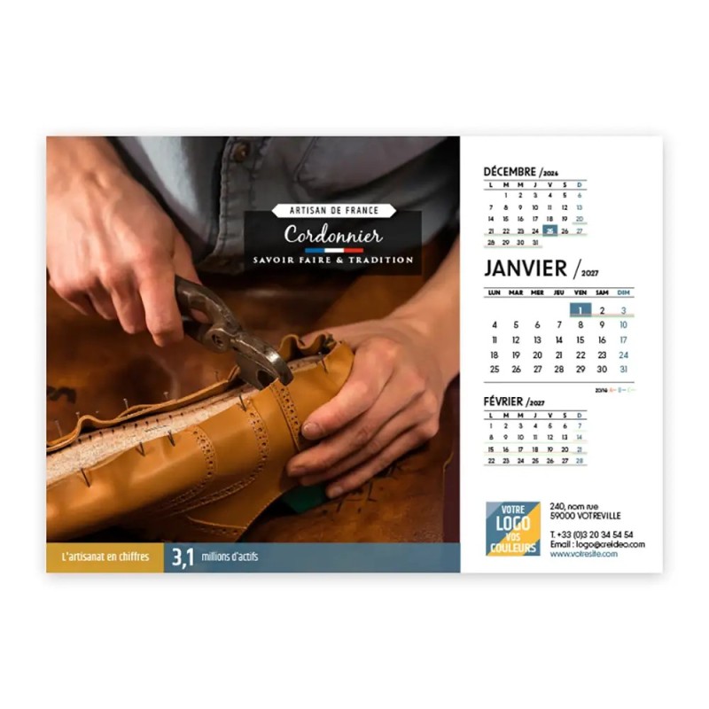 Calendrier chevalet A5 (21x15 cm) personnalisé - Artisans
