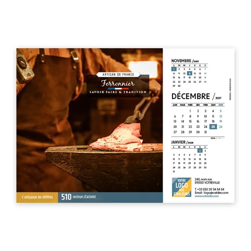 Calendrier chevalet A5 (21x15 cm) personnalisé - Artisans
