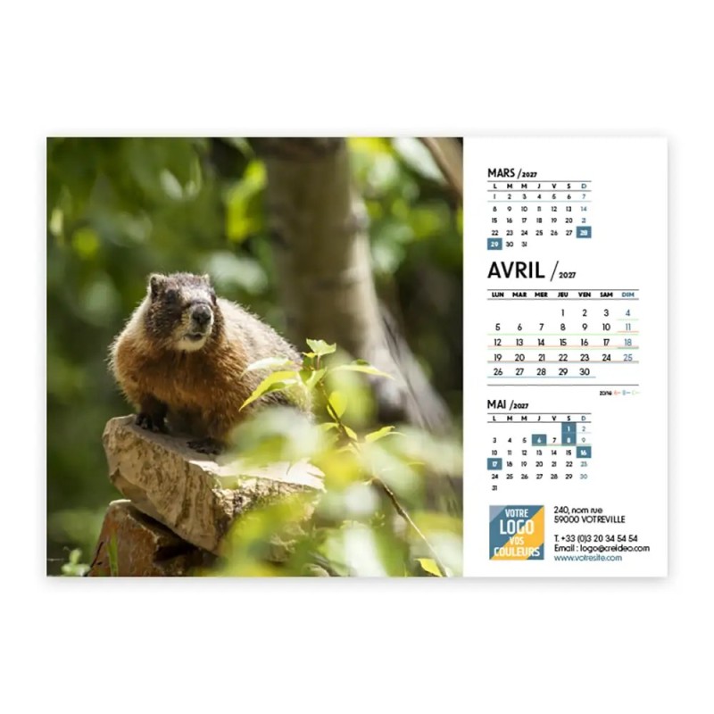 Calendrier chevalet A5 (21x15 cm) personnalisé - Faune