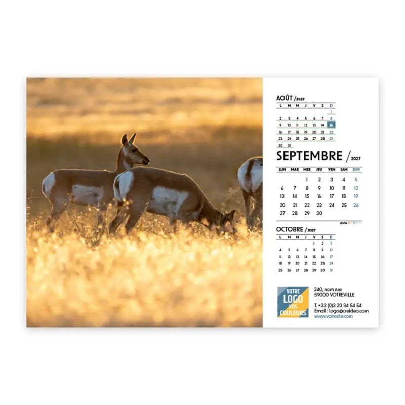 Calendrier chevalet A5 (21x15 cm) personnalisé - Faune