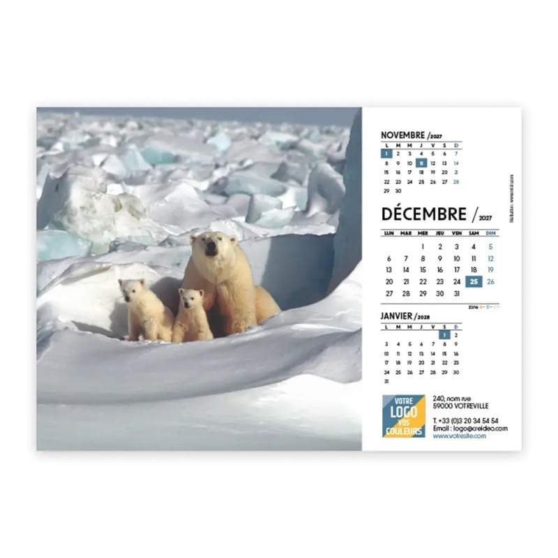 Calendrier chevalet A5 (21x15 cm) personnalisé - Faune