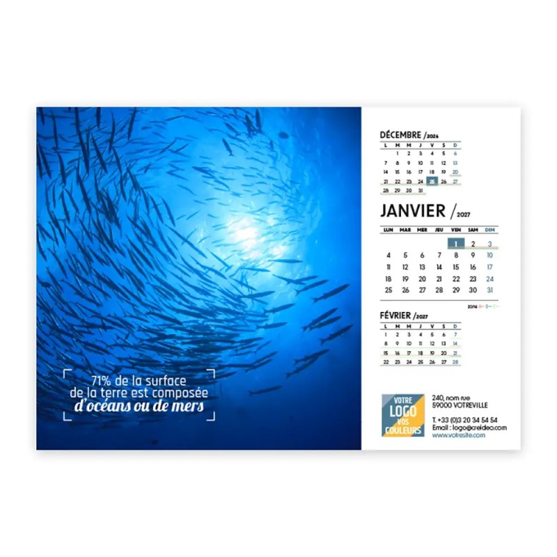 Calendrier chevalet A5 (21x15 cm) personnalisé - Océan