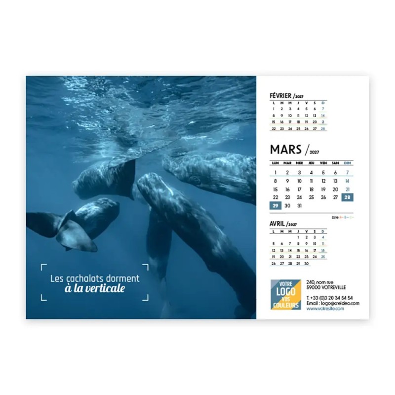 Calendrier chevalet A5 (21x15 cm) personnalisé - Océan