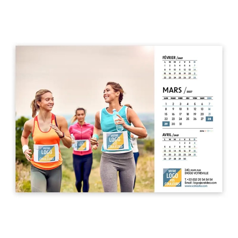 Calendrier chevalet A5 (21x15 cm) personnalisé - Logo intégré valeurs du sport