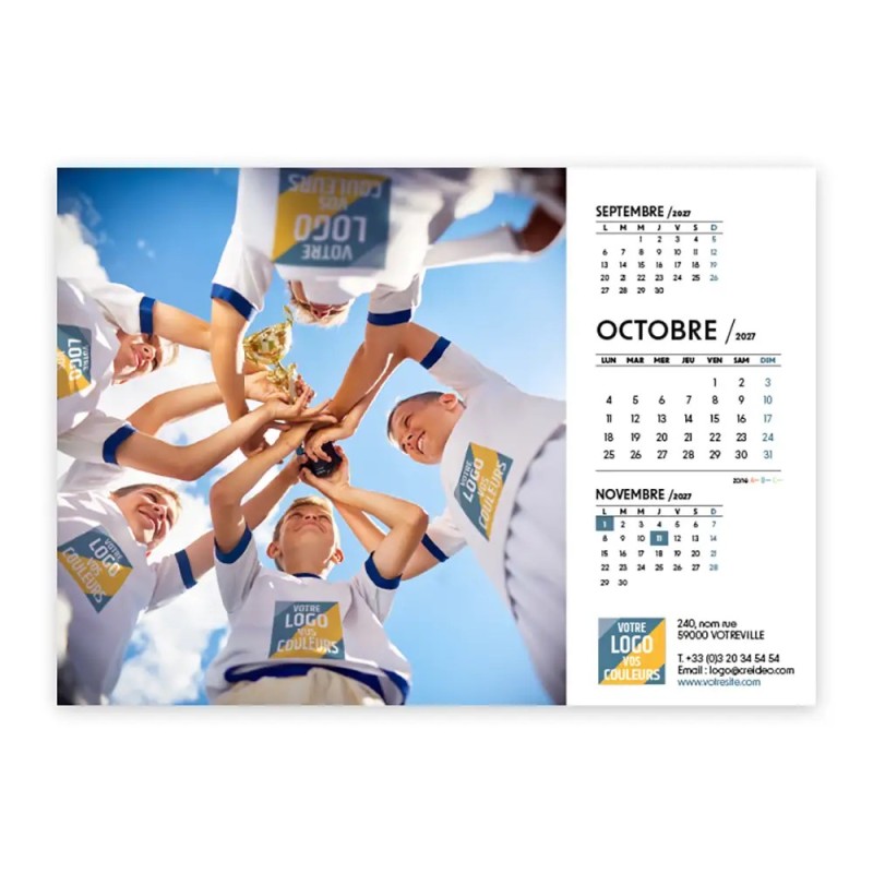 Calendrier chevalet A5 (21x15 cm) personnalisé - Logo intégré valeurs du sport