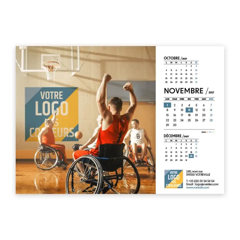 Calendrier chevalet A5 (21x15 cm) personnalisé - Logo intégré valeurs du sport