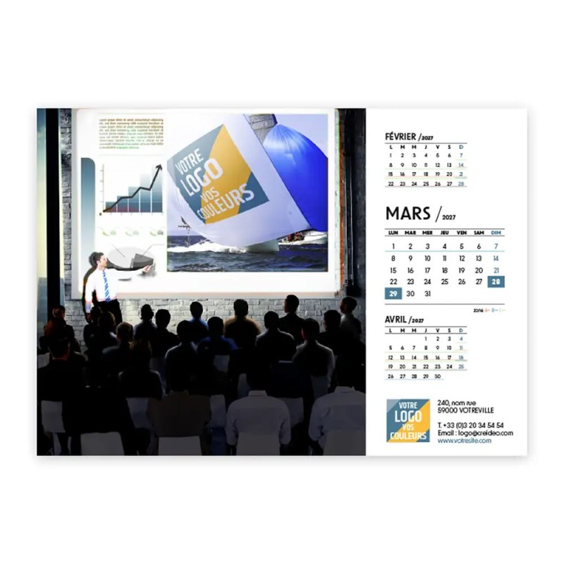 Calendrier chevalet A5 (21x15 cm) personnalisé - Logo intégré Visio
