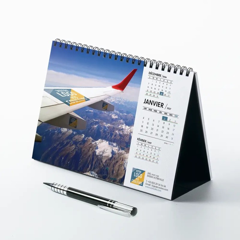 Calendrier chevalet A5 (21x15 cm) personnalisé - Logo intégré Voyage