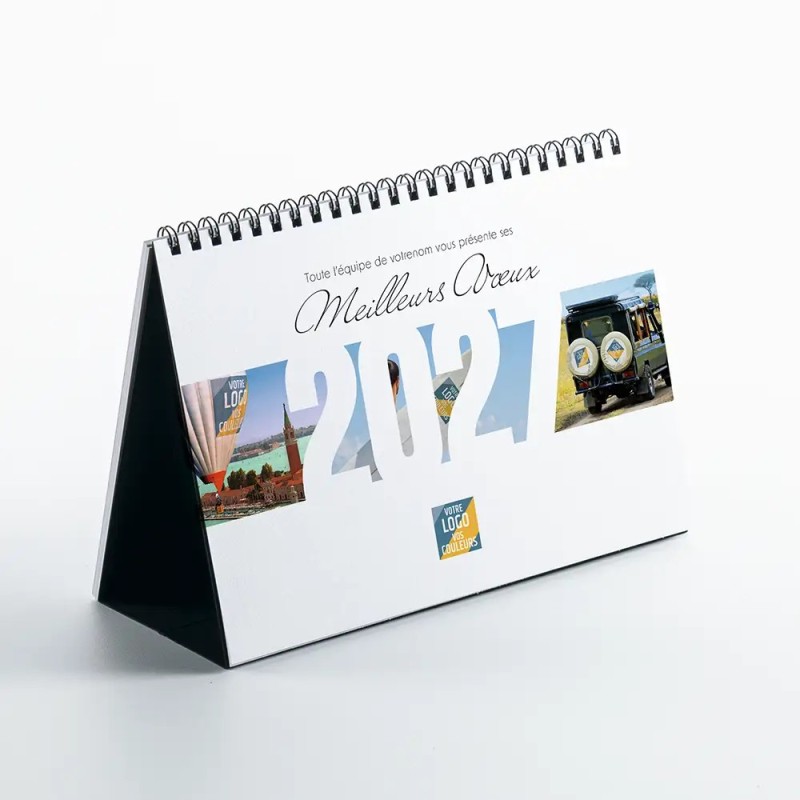 Calendrier chevalet A5 (21x15 cm) personnalisé - Logo intégré Voyage
