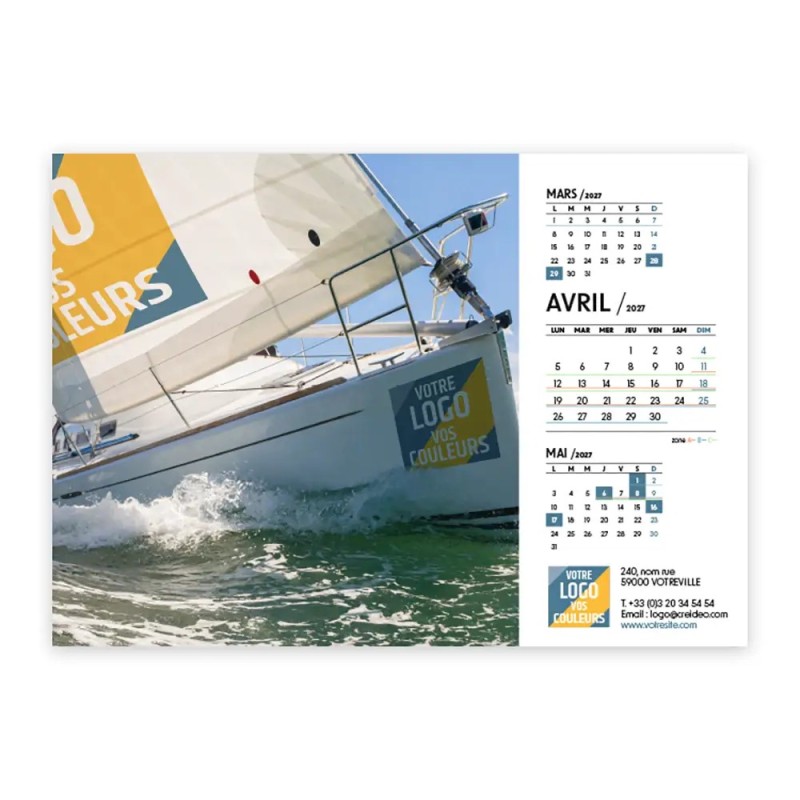 Calendrier chevalet A5 (21x15 cm) personnalisé - Logo intégré Voyage