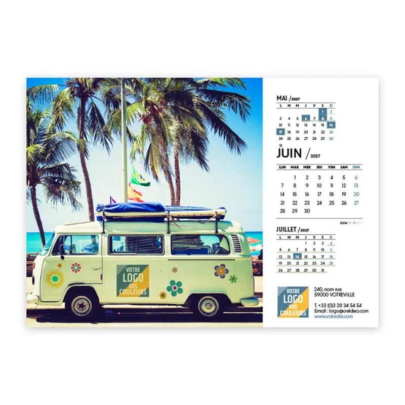 Calendrier chevalet A5 (21x15 cm) personnalisé - Logo intégré Voyage