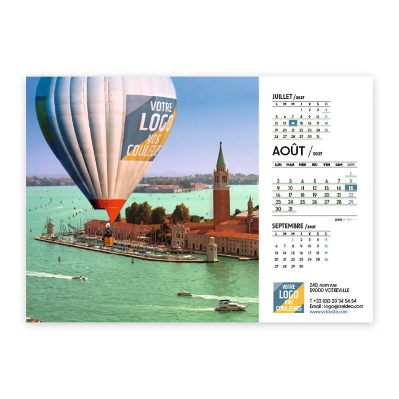 Calendrier chevalet A5 (21x15 cm) personnalisé - Logo intégré Voyage