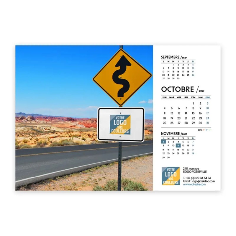 Calendrier chevalet A5 (21x15 cm) personnalisé - Logo intégré Voyage