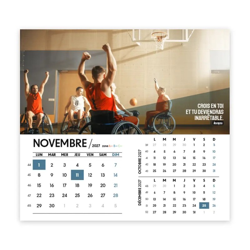 Calendrier chevalet intégral (15x18 cm) personnalisé - Citations sport